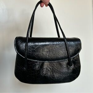 Vintage Kadin Black Leather Alligator Handbag